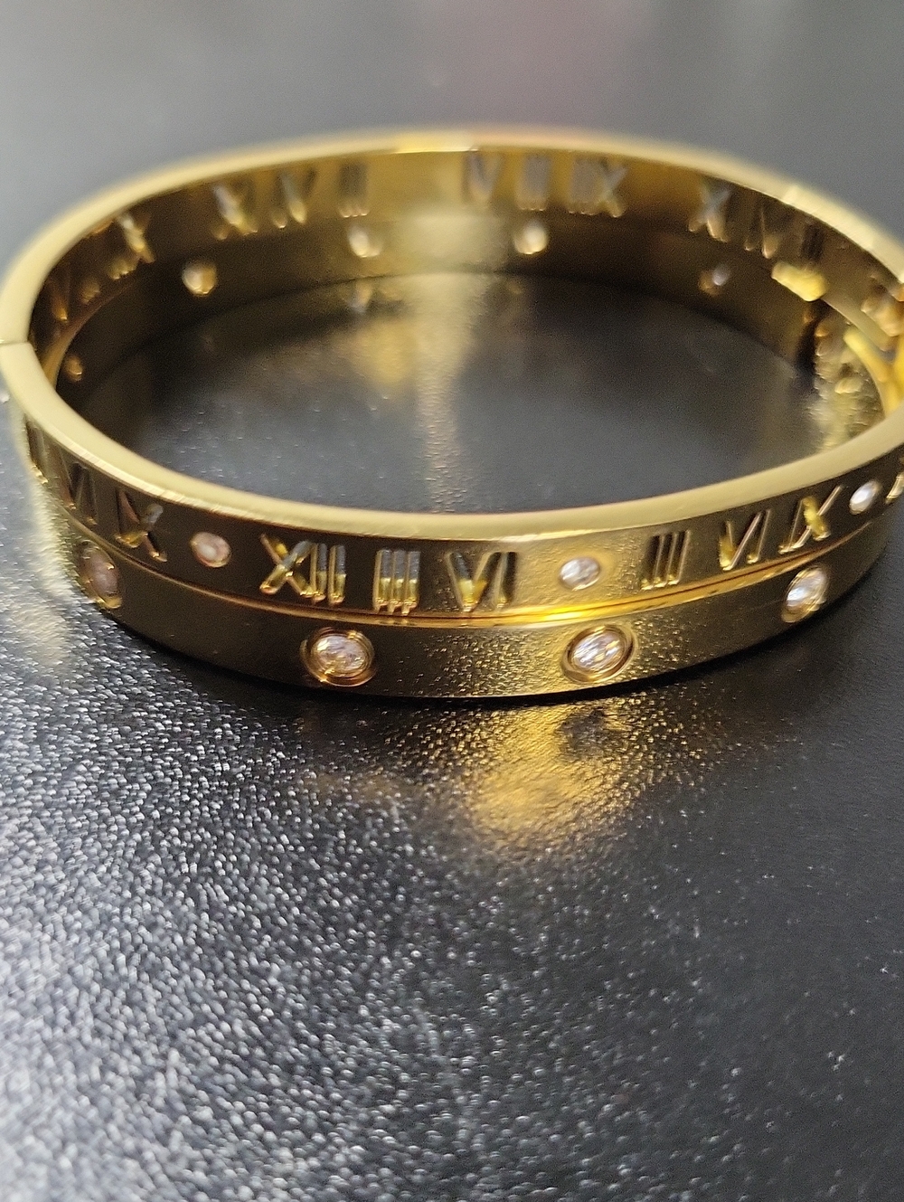 Gold Tone Roman Numeral and CZ Bangle Set